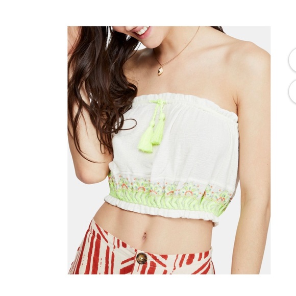 FREE PEOPLE Ivory Strapless Crop Top size M - Picture 1 of 15